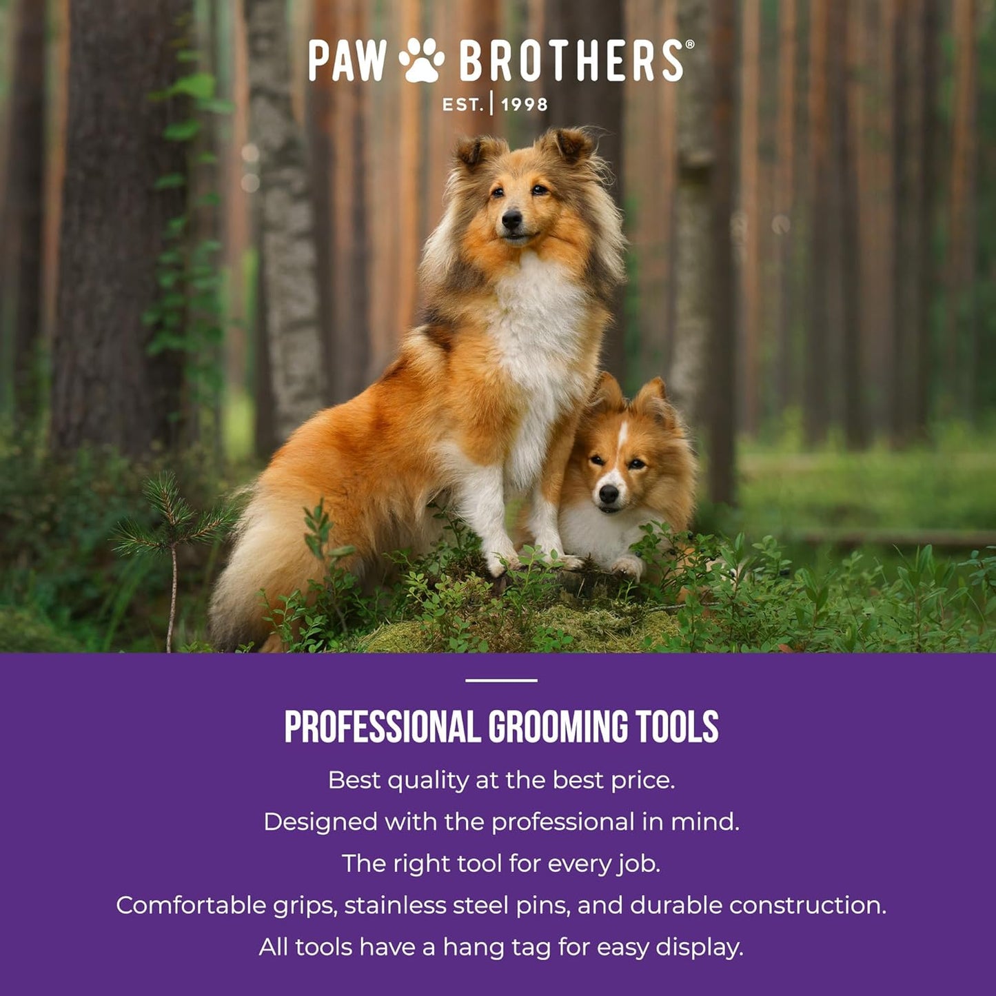 Paw Brothers Large Soft Pin Curved Slicker Brush for Dogs with Coated Tips for Gentle Grooming and Maximum Coverage