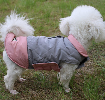 Reversible Waterproof Dog Coats for Small Breeds - Warm Winter Jacket in Pink and Grey, Size M