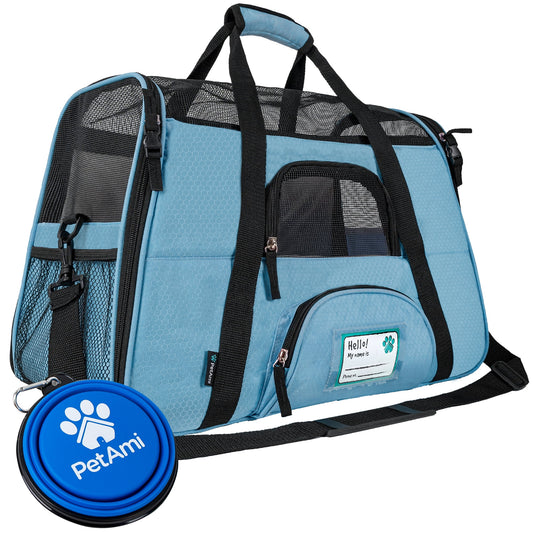 Airline-Approved Soft-Sided Pet Carrier for Cats and Small Dogs - Ventilated Travel Bag for Medium to Large Kittens and Puppies in Large Blue