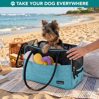 Soft-Sided Pet Carrier for Small Dogs and Cats, TSA Approved Travel Tote with Pockets, Ventilation, Bed, and Shoulder Strap, Max Weight 12 lbs, Turquoise