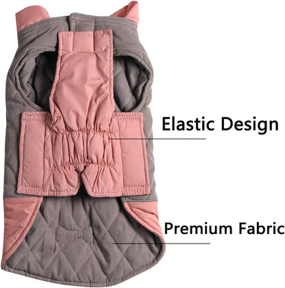 Reversible Waterproof Dog Coats for Small Breeds - Warm Winter Jacket in Pink and Grey, Size M