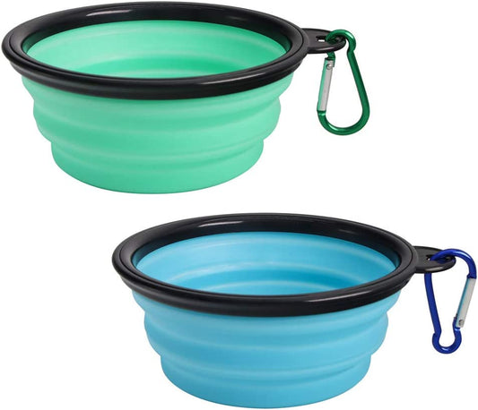 Collapsible Silicone Pet Bowls - 2 Pack, Portable and Expandable Dog/Cat Feeders for Food and Water, Ideal for Travel and Camping (Light Blue & Light Green)