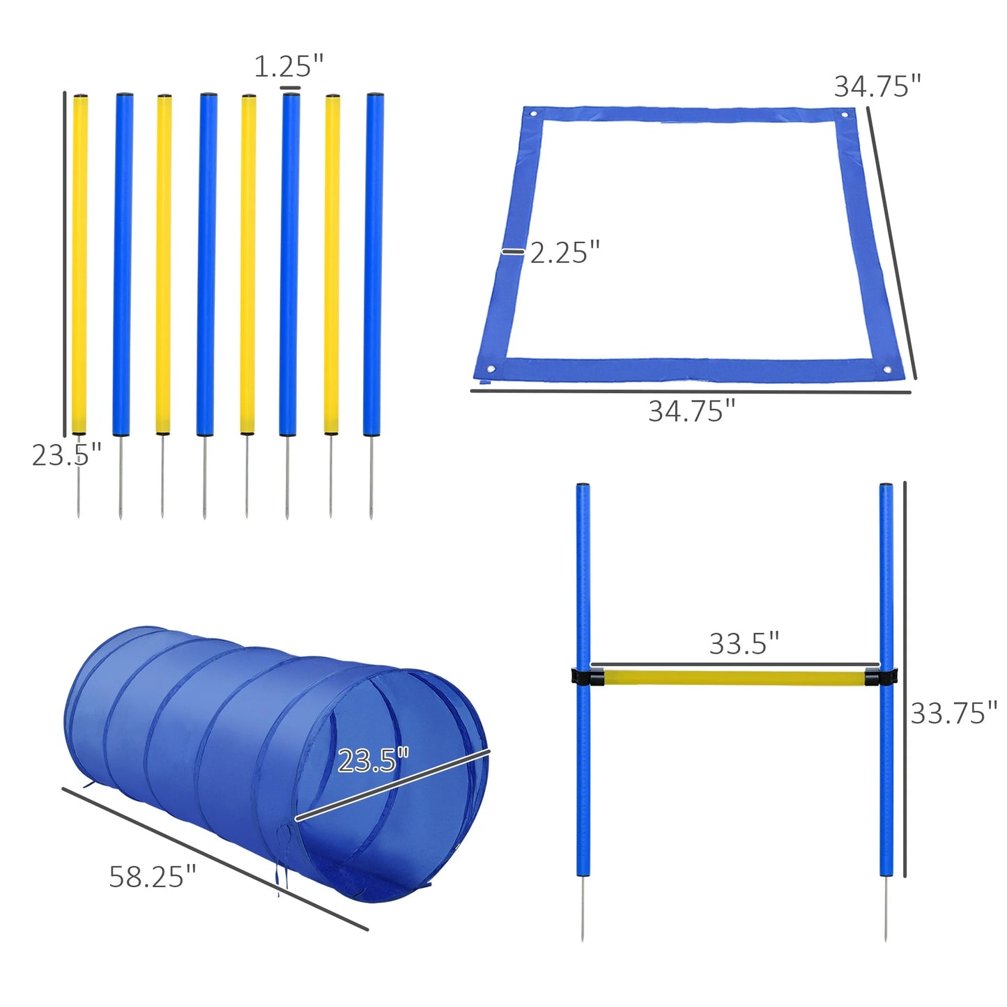 4-Piece Dog Agility Training Course Kit for Backyard Competitions - Blue and Yellow