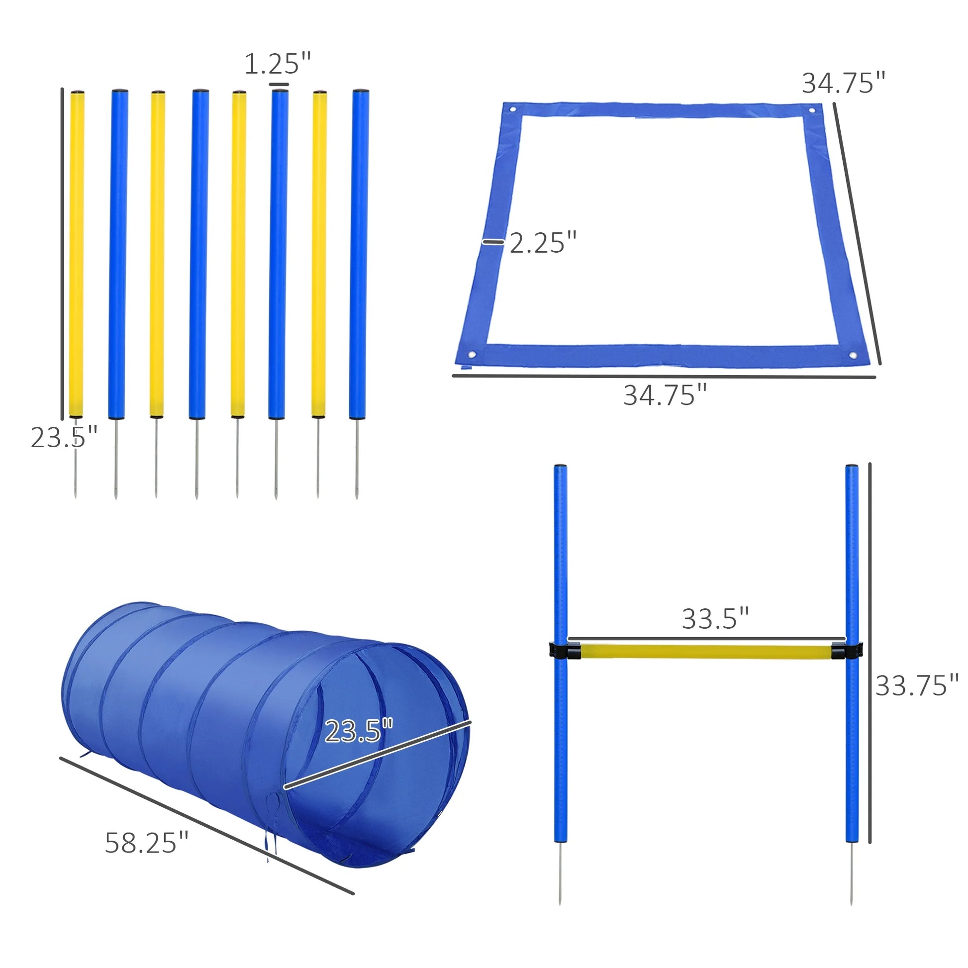 4-Piece Dog Agility Training Course Kit for Backyard Competitions - Blue and Yellow