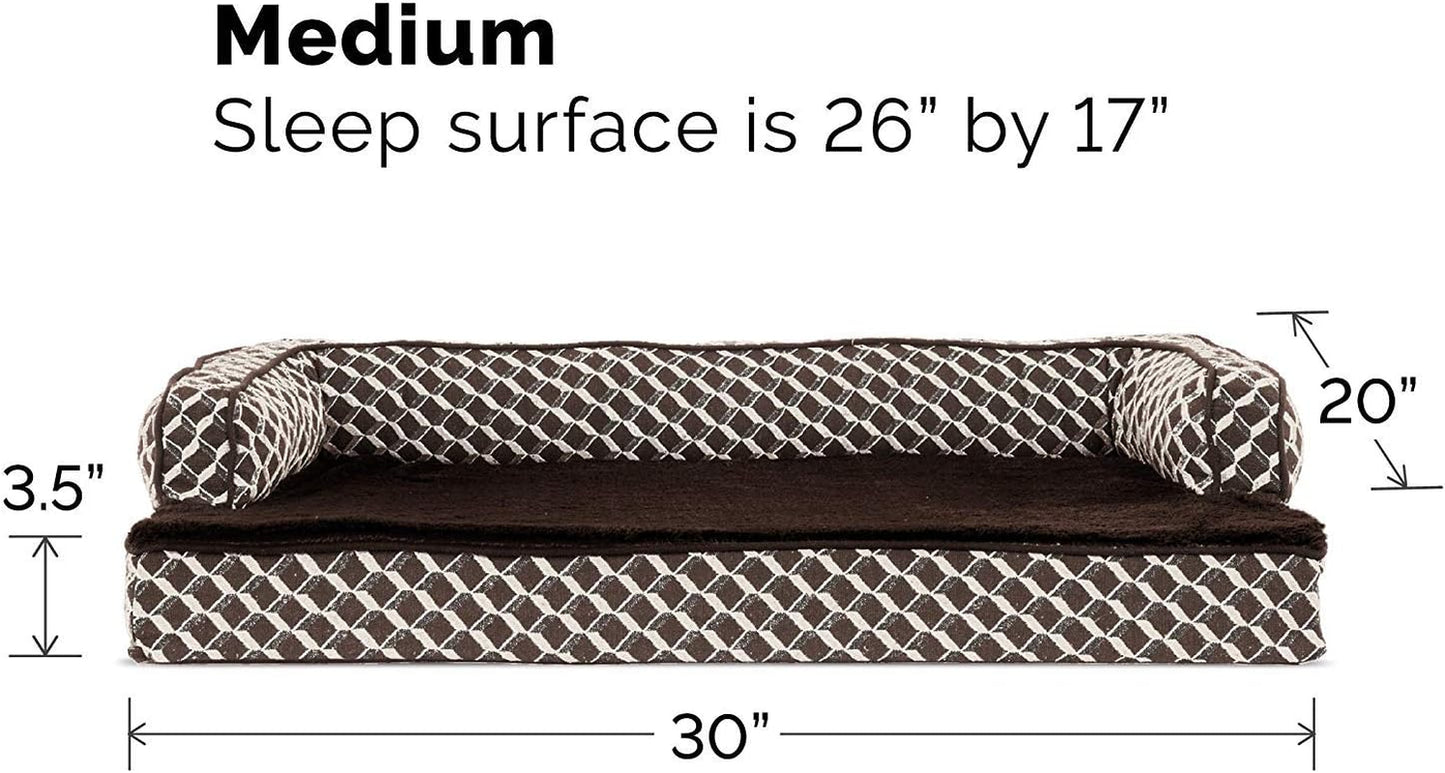 Orthopedic Dog Bed for Medium and Small Breeds with Removable Bolsters and Washable Cover, Suitable for Dogs up to 35 lbs - Plush Couch Sofa Design in Diamond Brown, Medium Size