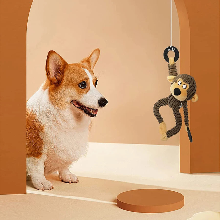 Plush Squeaky Puppy Chew Toys for Teething and Training - Interactive Small Dog Toys Featuring Cute Monkey Design