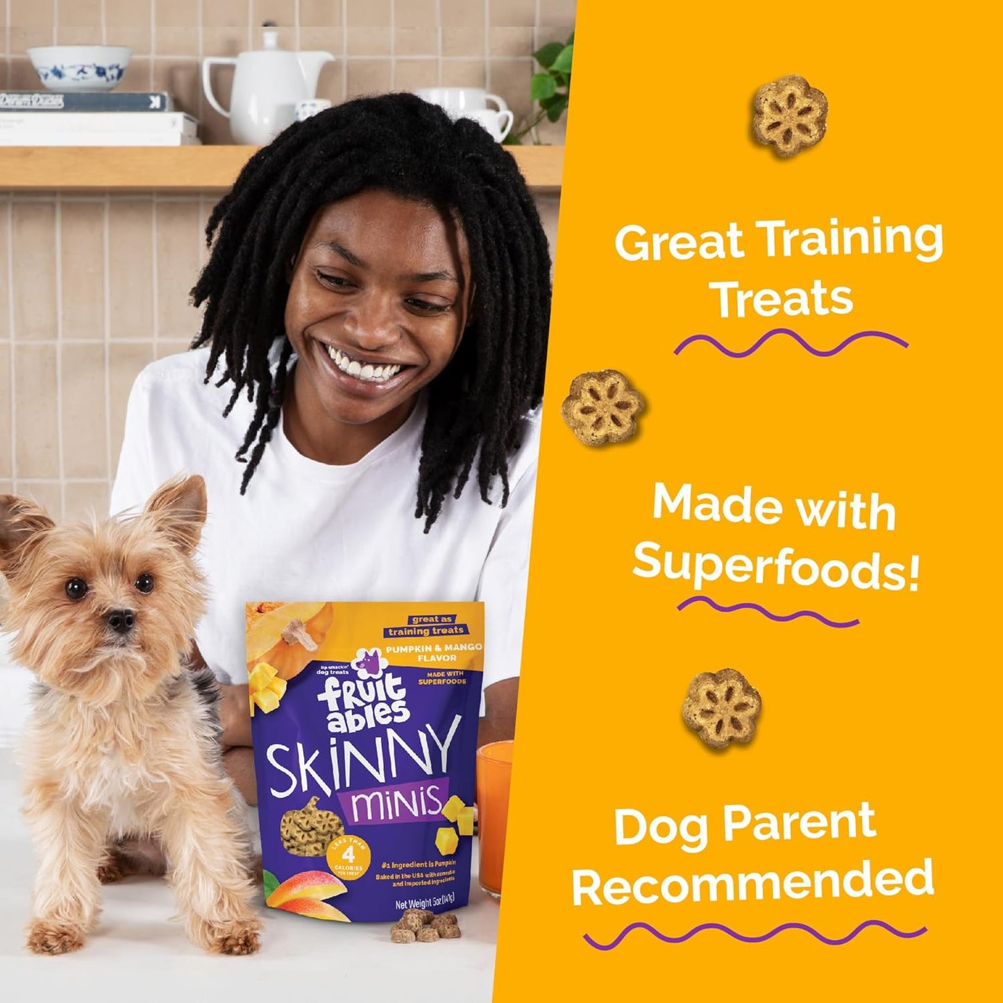 Skinny Minis Healthy Pumpkin Dog Treats - Low Calorie, Wheat-Free, Corn-Free, Soy-Free, Made in the USA, Pumpkin and Mango Flavor, 5 Oz