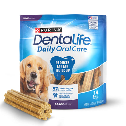 Purina Daily Oral Care Dental Treats for Large Dogs with Chicken, 20.7 oz Pouch (18 Count)