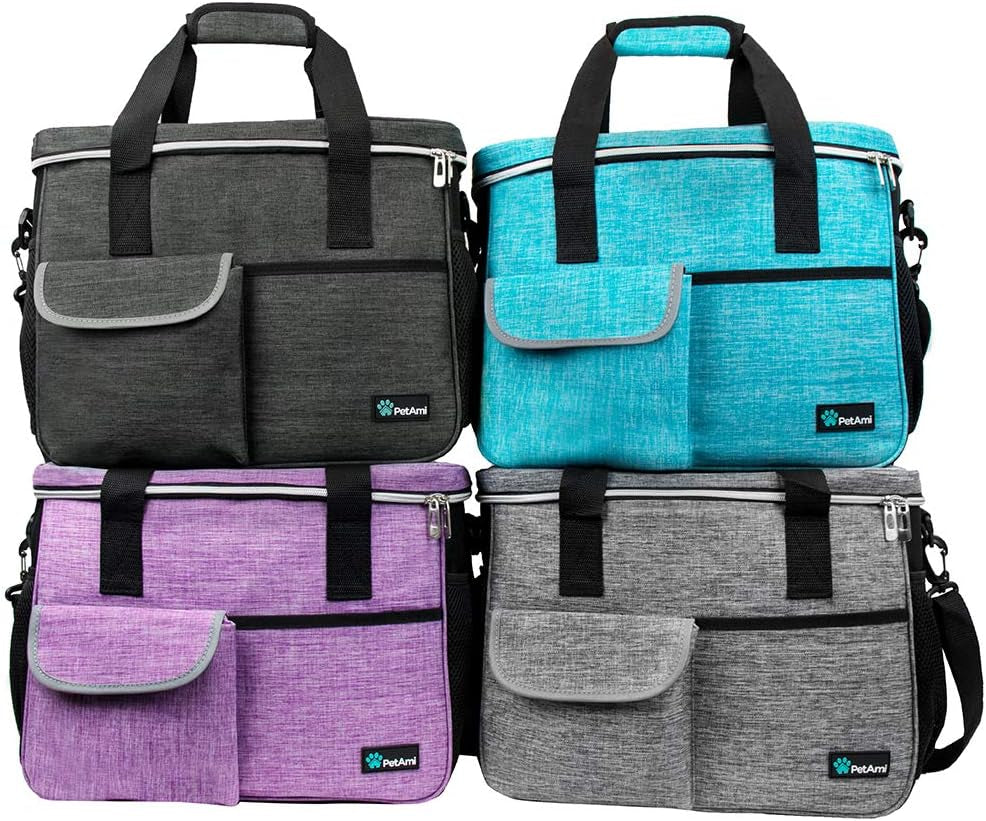 Pet Travel Organizer Bag with Food Containers and Collapsible Bowls, Medium Dark Gray, Includes Luggage Sleeve for Weekend Road Trips and Camping Essentials
