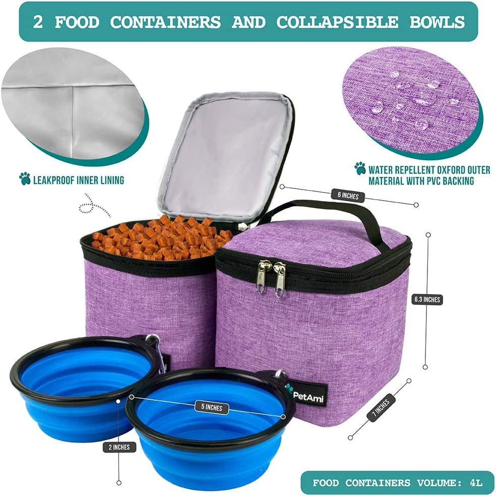 Professional Dog Travel Backpack, 27L Airline-Approved Pet Organizer with Dual Food Containers, Collapsible Bowls, and Poop Bag Dispenser - Ideal for Weekend Road Trips and Camping, Purple