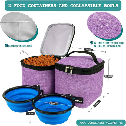 Professional Dog Travel Backpack, 27L Airline-Approved Pet Organizer with Dual Food Containers, Collapsible Bowls, and Poop Bag Dispenser - Ideal for Weekend Road Trips and Camping, Purple