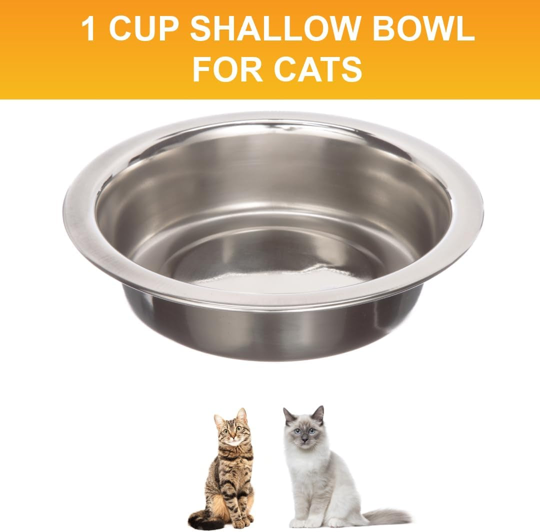Set of 2 Stainless Steel Cat Bowls (1 Cup / 8 Oz.) - Neater Feeder Replacement Dishes for Food and Water, Whisker-Friendly, Dishwasher Safe
