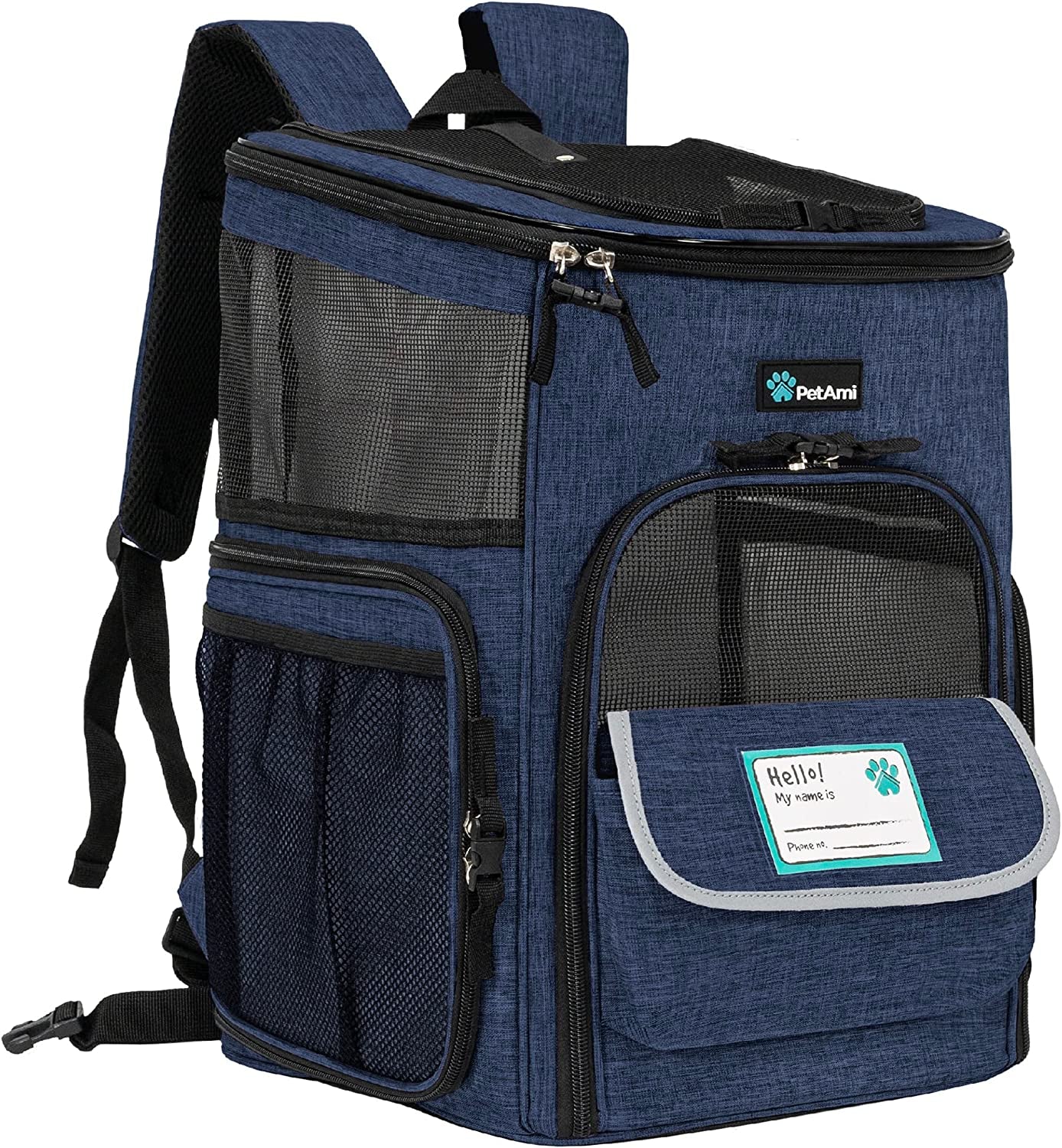 Airline-Approved Dog Backpack Carrier with 4-Way Entry, Ventilated Mesh, and Collapsible Design for Small Pets up to 18 lbs - Navy Blue