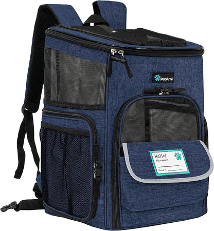 Airline-Approved Dog Backpack Carrier with 4-Way Entry, Ventilated Mesh, and Collapsible Design for Small Pets up to 18 lbs - Navy Blue