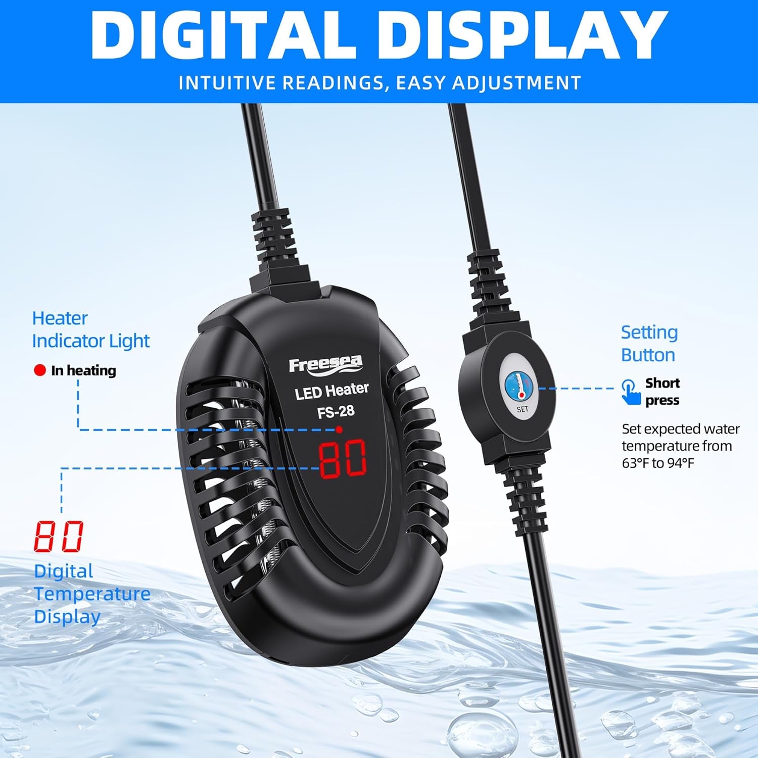Aquarium Fish Tank Heater: 75W Small Submersible Turtle Heater with Adjustable Temperature External Controller for Betta | Saltwater | Freshwater | 5-15 Gallon