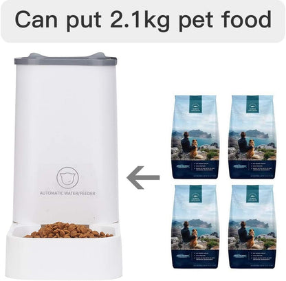 Automatic Pet Feeder and Water Dispenser Set, 1-Gallon Capacity for Water and 2.1Kg Capacity for Food, Self-Dispensing, Durable Polypropylene Design for Cats and Dogs