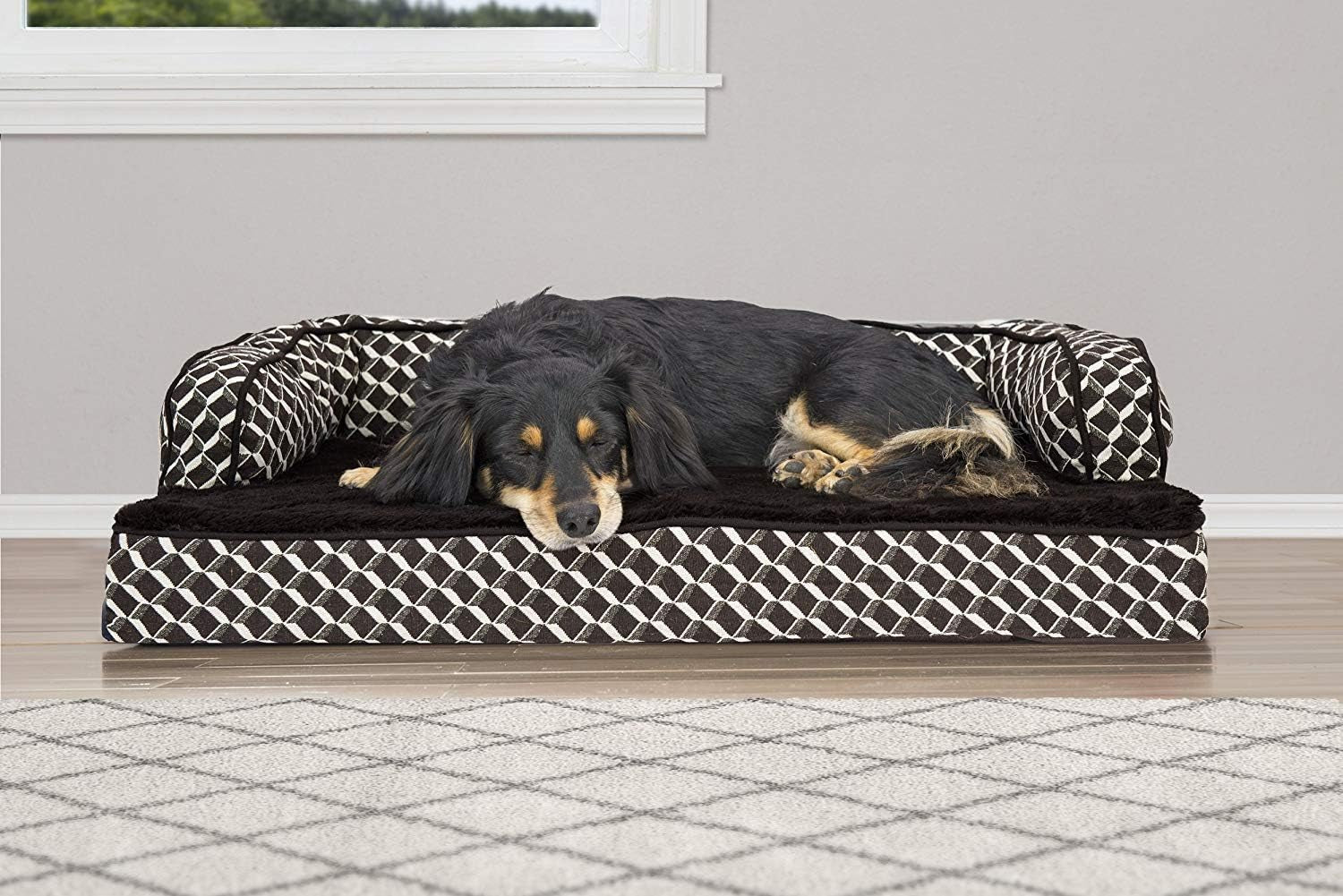 Orthopedic Dog Bed for Medium and Small Breeds with Removable Bolsters and Washable Cover, Suitable for Dogs up to 35 lbs - Plush Couch Sofa Design in Diamond Brown, Medium Size