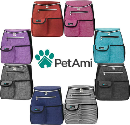 Professional Dog Travel Backpack, 27L Airline-Approved Pet Organizer with Dual Food Containers, Collapsible Bowls, and Poop Bag Dispenser - Ideal for Weekend Road Trips and Camping, Purple