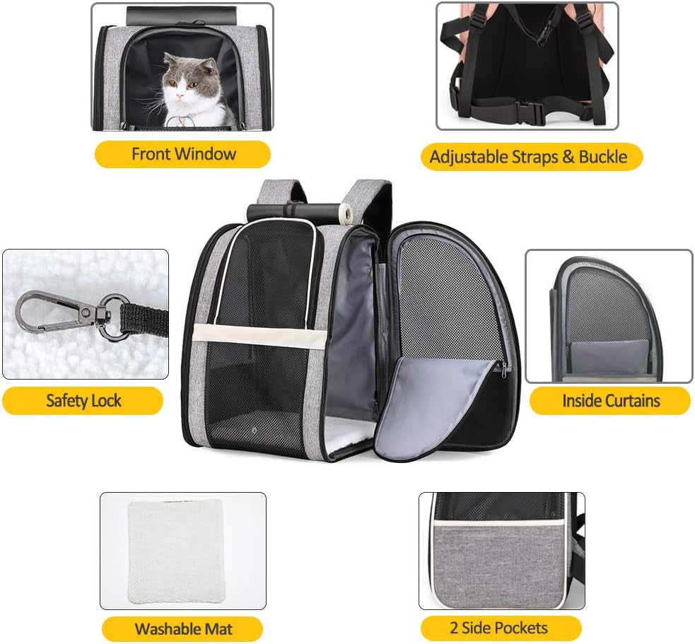 Premium Pet Carrier Backpack with Window Blind for Small Cats and Dogs, Ventilated Design, Safety Straps, Buckle Support, Collapsible for Travel, Hiking, and Outdoor Adventures