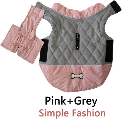 Reversible Waterproof Dog Coats for Small Breeds - Warm Winter Jacket in Pink and Grey, Size M
