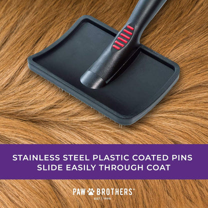 Paw Brothers Large Soft Pin Curved Slicker Brush for Dogs with Coated Tips for Gentle Grooming and Maximum Coverage