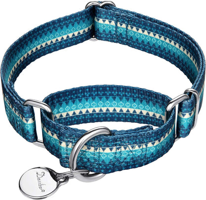 Heavy-Duty Martingale Dog Collar with Distinct Geometric Design for Medium and Large Dogs - Silky Turquoise (Large)