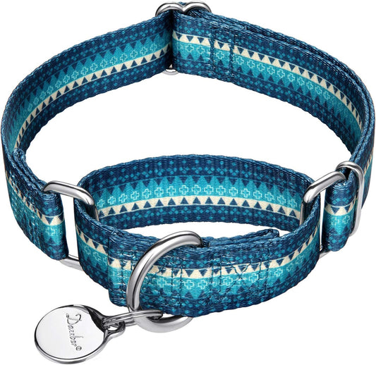 Heavy-Duty Martingale Dog Collar with Distinct Geometric Design for Medium and Large Dogs - Silky Turquoise (Large)