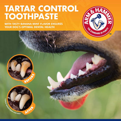 Professional Pet Dental Care Kit for Tartar Control - Banana Mint Toothpaste with Baking Soda, Double-Sided Toothbrush, and Finger Brush - 2.5 oz, 3-Piece Set