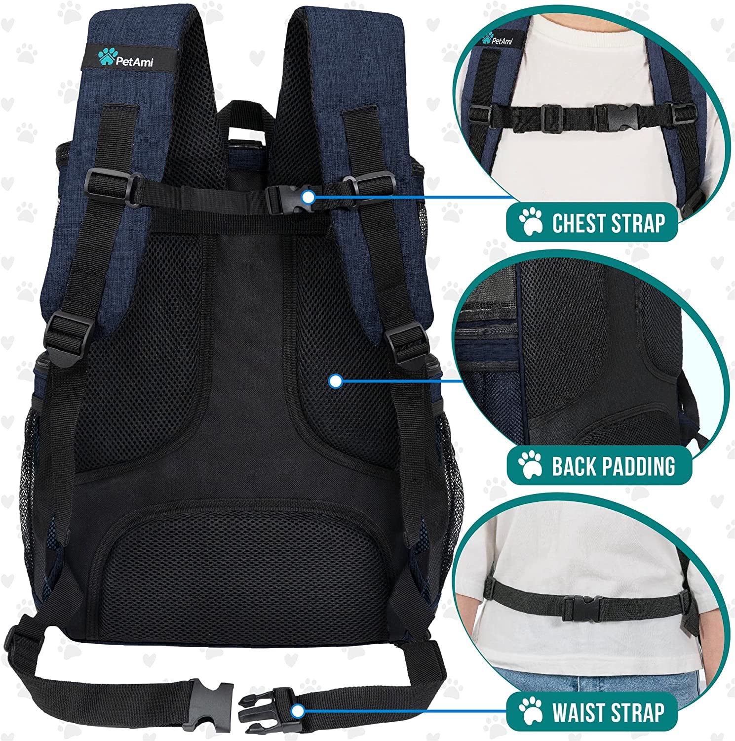 Airline-Approved Dog Backpack Carrier with 4-Way Entry, Ventilated Mesh, and Collapsible Design for Small Pets up to 18 lbs - Navy Blue