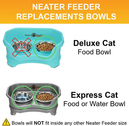 Set of 2 Stainless Steel Cat Bowls (1 Cup / 8 Oz.) - Neater Feeder Replacement Dishes for Food and Water, Whisker-Friendly, Dishwasher Safe
