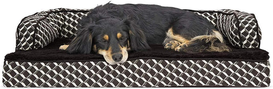 Orthopedic Dog Bed for Medium and Small Breeds with Removable Bolsters and Washable Cover, Suitable for Dogs up to 35 lbs - Plush Couch Sofa Design in Diamond Brown, Medium Size
