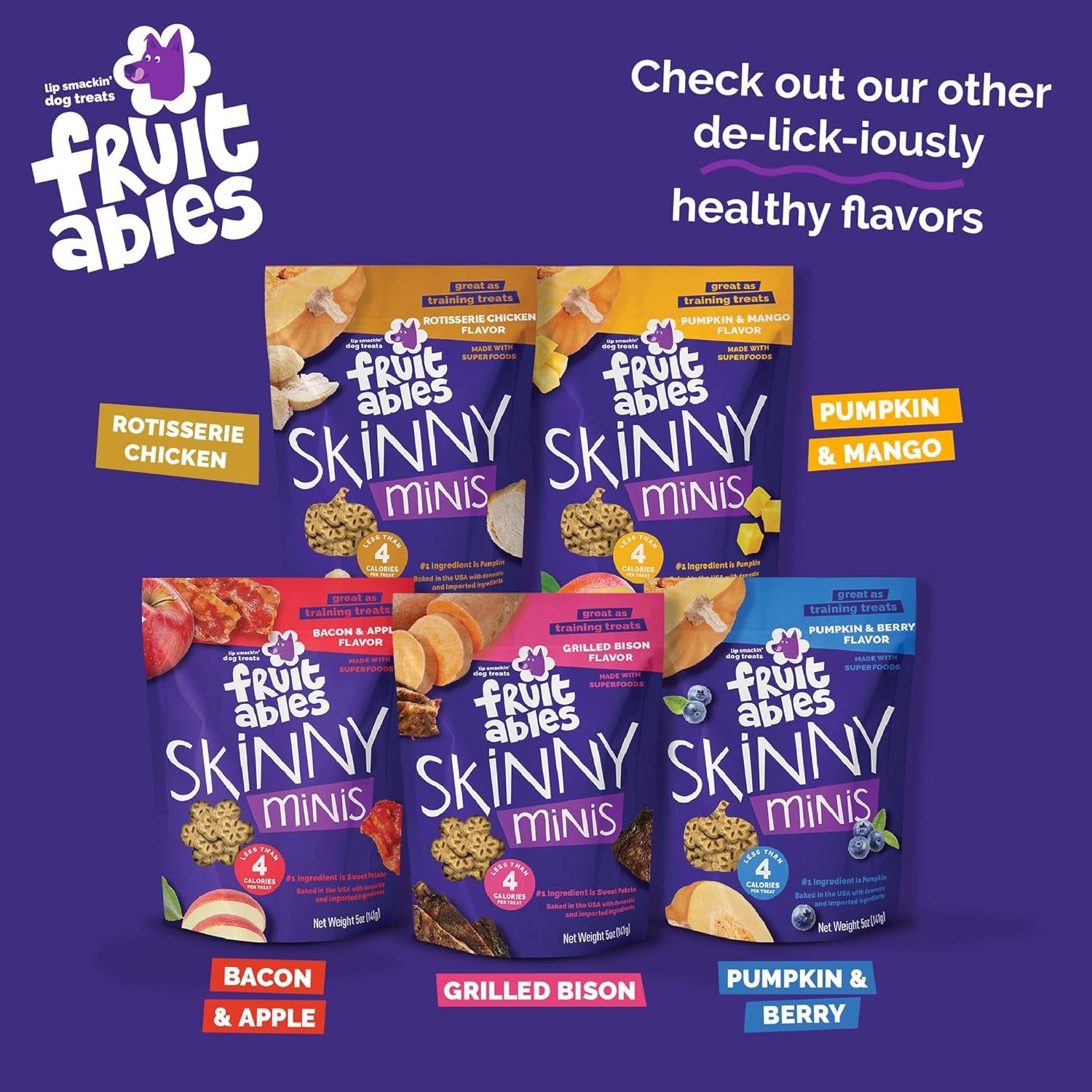 Skinny Minis Healthy Pumpkin Dog Treats - Low Calorie, Wheat-Free, Corn-Free, Soy-Free, Made in the USA, Pumpkin and Mango Flavor, 5 Oz
