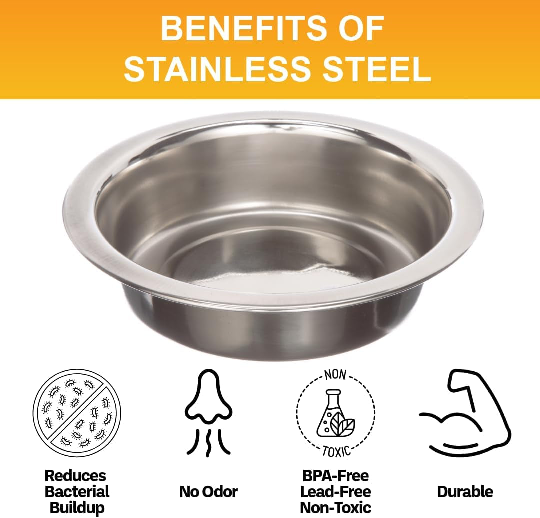 Set of 2 Stainless Steel Cat Bowls (1 Cup / 8 Oz.) - Neater Feeder Replacement Dishes for Food and Water, Whisker-Friendly, Dishwasher Safe