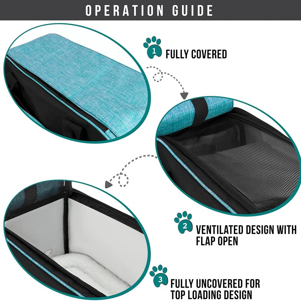 Soft-Sided Pet Carrier for Small Dogs and Cats, TSA Approved Travel Tote with Pockets, Ventilation, Bed, and Shoulder Strap, Max Weight 12 lbs, Turquoise