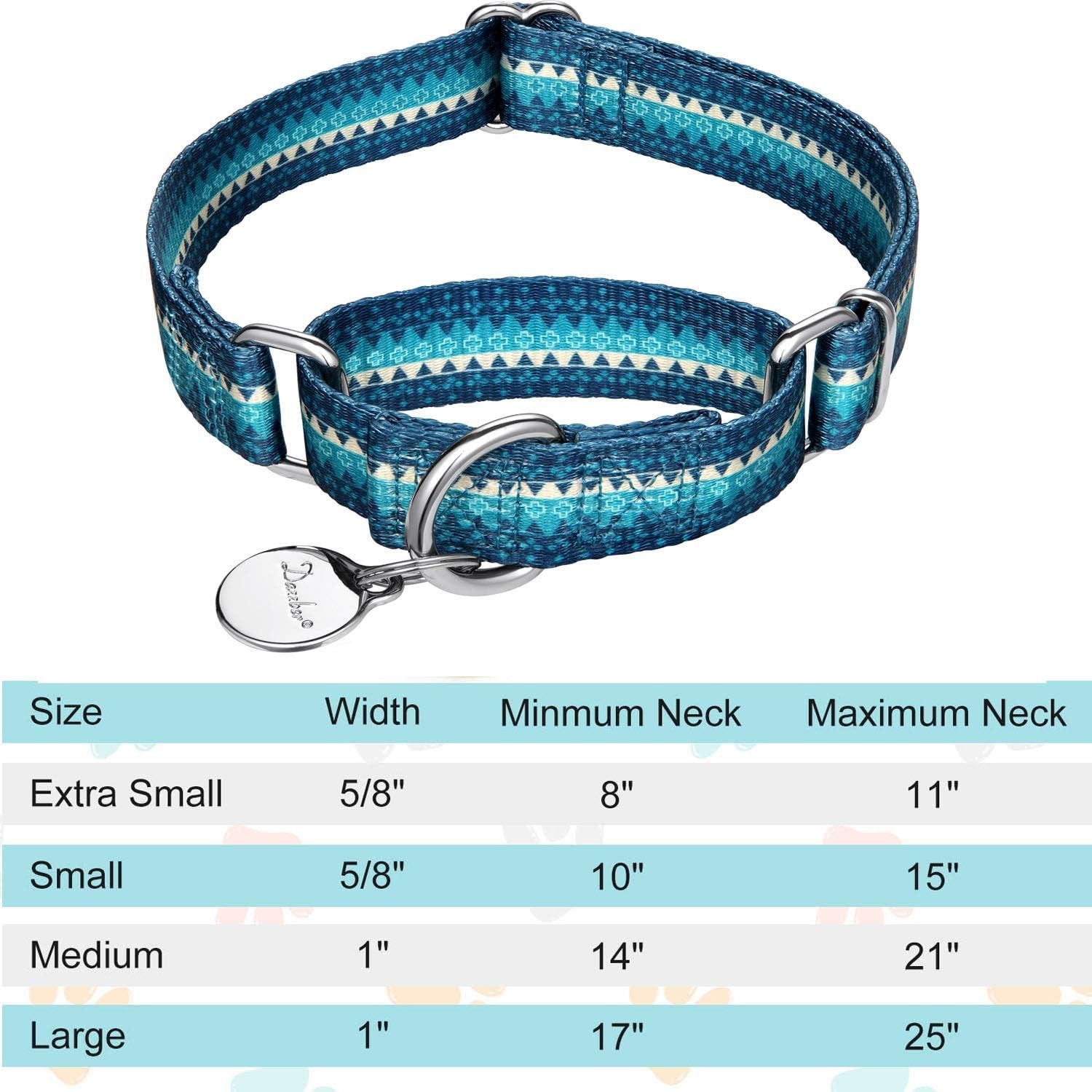 Heavy-Duty Martingale Dog Collar with Distinct Geometric Design for Medium and Large Dogs - Silky Turquoise (Large)