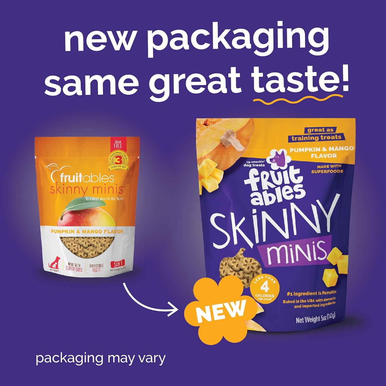 Skinny Minis Healthy Pumpkin Dog Treats - Low Calorie, Wheat-Free, Corn-Free, Soy-Free, Made in the USA, Pumpkin and Mango Flavor, 5 Oz