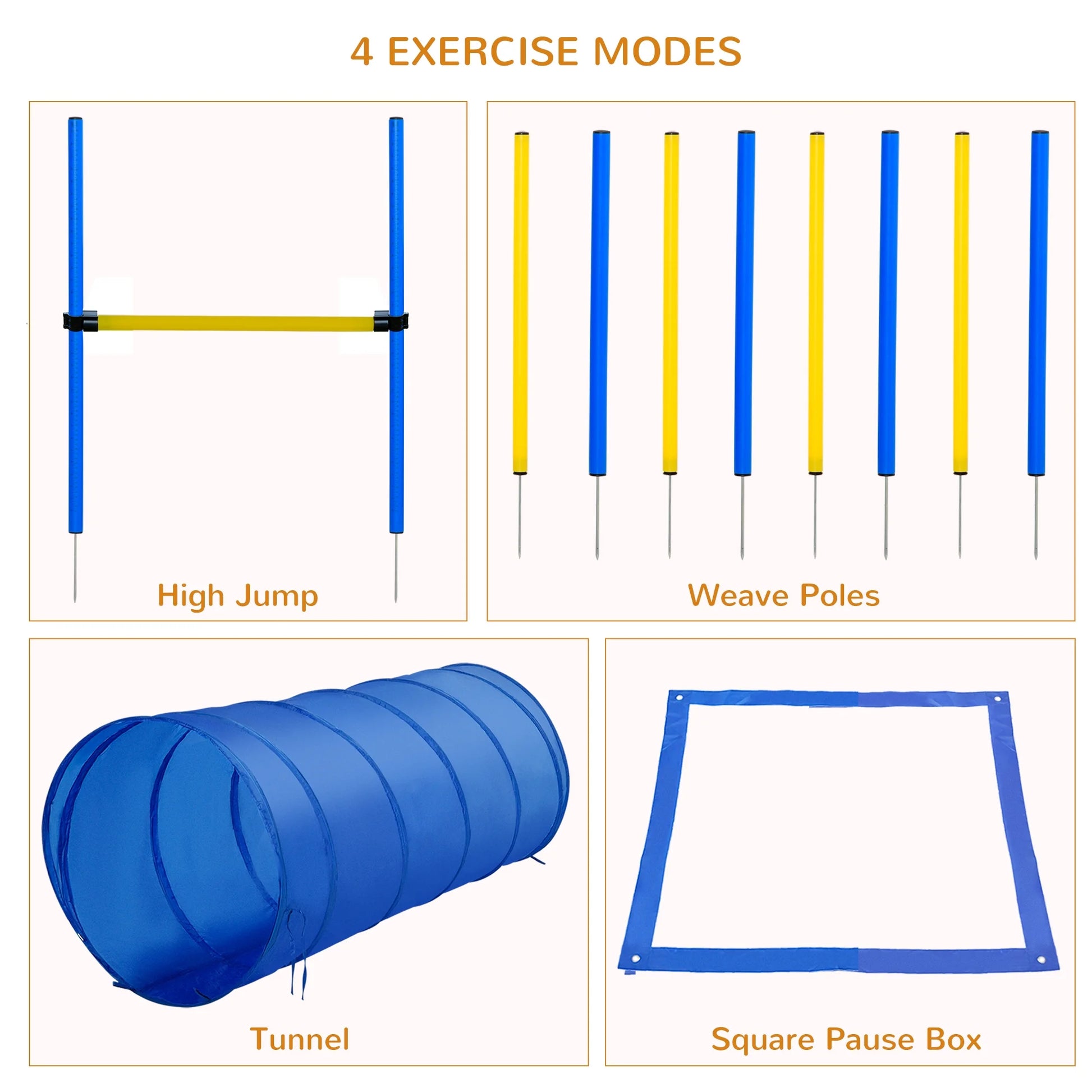 4-Piece Dog Agility Training Course Kit for Backyard Competitions - Blue and Yellow