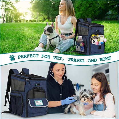 Airline-Approved Dog Backpack Carrier with 4-Way Entry, Ventilated Mesh, and Collapsible Design for Small Pets up to 18 lbs - Navy Blue