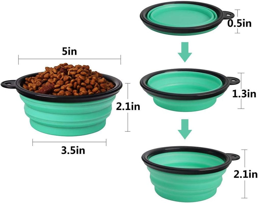 Collapsible Silicone Pet Bowls - 2 Pack, Portable and Expandable Dog/Cat Feeders for Food and Water, Ideal for Travel and Camping (Light Blue & Light Green)