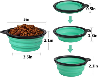 Collapsible Silicone Pet Bowls - 2 Pack, Portable and Expandable Dog/Cat Feeders for Food and Water, Ideal for Travel and Camping (Light Blue & Light Green)