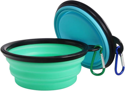 Collapsible Silicone Pet Bowls - 2 Pack, Portable and Expandable Dog/Cat Feeders for Food and Water, Ideal for Travel and Camping (Light Blue & Light Green)