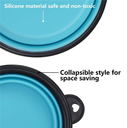 Collapsible Silicone Pet Bowls - 2 Pack, Portable and Expandable Dog/Cat Feeders for Food and Water, Ideal for Travel and Camping (Light Blue & Light Green)