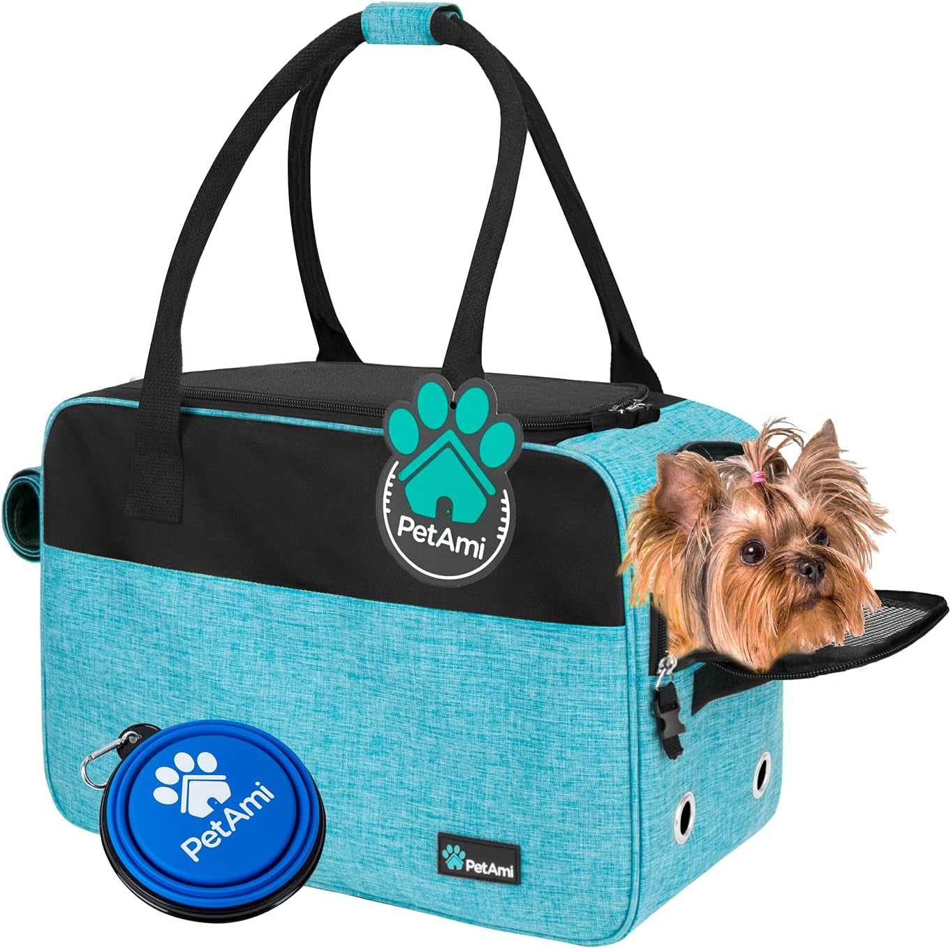 Soft-Sided Pet Carrier for Small Dogs and Cats, TSA Approved Travel Tote with Pockets, Ventilation, Bed, and Shoulder Strap, Max Weight 12 lbs, Turquoise