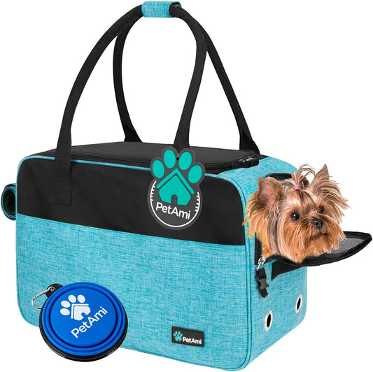 Soft-Sided Pet Carrier for Small Dogs and Cats, TSA Approved Travel Tote with Pockets, Ventilation, Bed, and Shoulder Strap, Max Weight 12 lbs, Turquoise