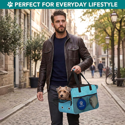 Soft-Sided Pet Carrier for Small Dogs and Cats, TSA Approved Travel Tote with Pockets, Ventilation, Bed, and Shoulder Strap, Max Weight 12 lbs, Turquoise