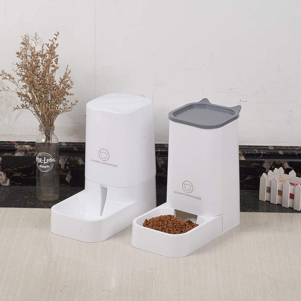 Automatic Pet Feeder and Water Dispenser Set, 1-Gallon Capacity for Water and 2.1Kg Capacity for Food, Self-Dispensing, Durable Polypropylene Design for Cats and Dogs