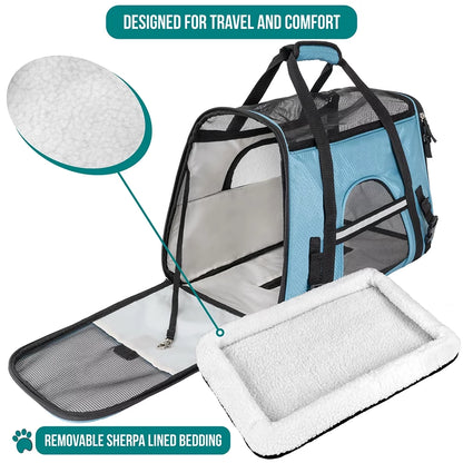 Airline-Approved Soft-Sided Pet Carrier for Cats and Small Dogs - Ventilated Travel Bag for Medium to Large Kittens and Puppies in Large Blue