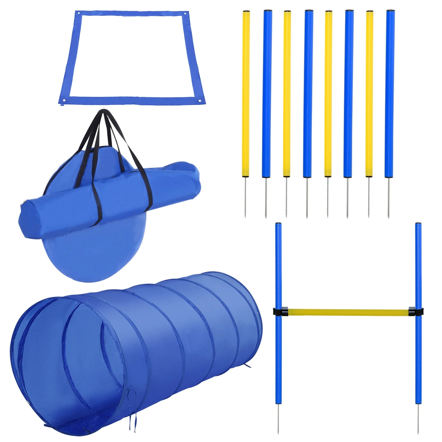 4-Piece Dog Agility Training Course Kit for Backyard Competitions - Blue and Yellow