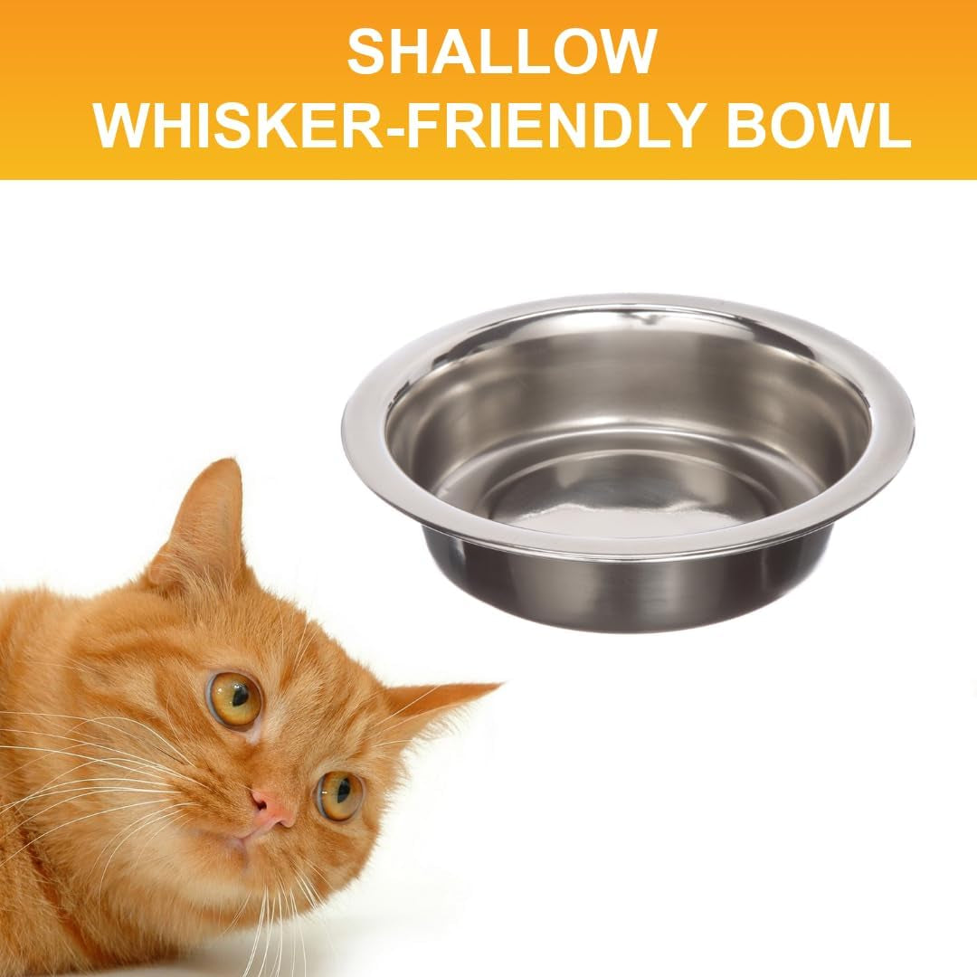 Set of 2 Stainless Steel Cat Bowls (1 Cup / 8 Oz.) - Neater Feeder Replacement Dishes for Food and Water, Whisker-Friendly, Dishwasher Safe