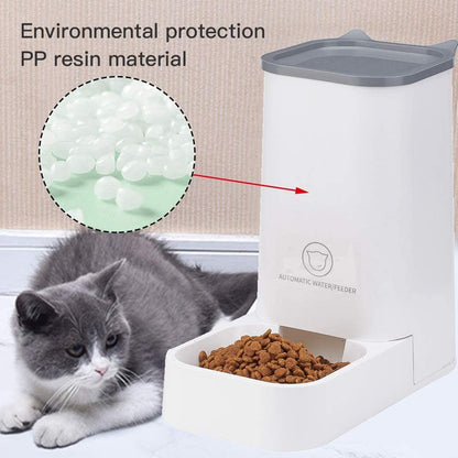 Automatic Pet Feeder and Water Dispenser Set, 1-Gallon Capacity for Water and 2.1Kg Capacity for Food, Self-Dispensing, Durable Polypropylene Design for Cats and Dogs
